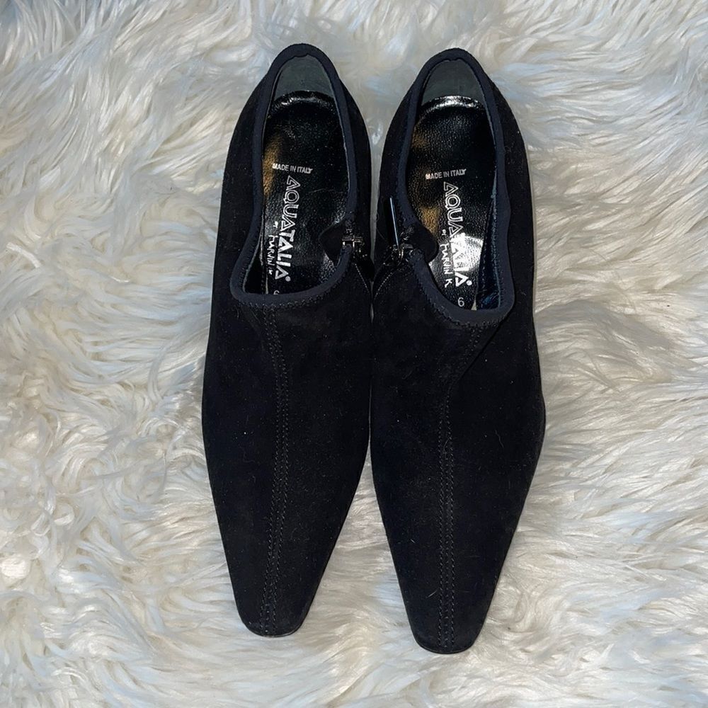 Aquatalia Black Suede Pointy Toe Booties, NWOB
